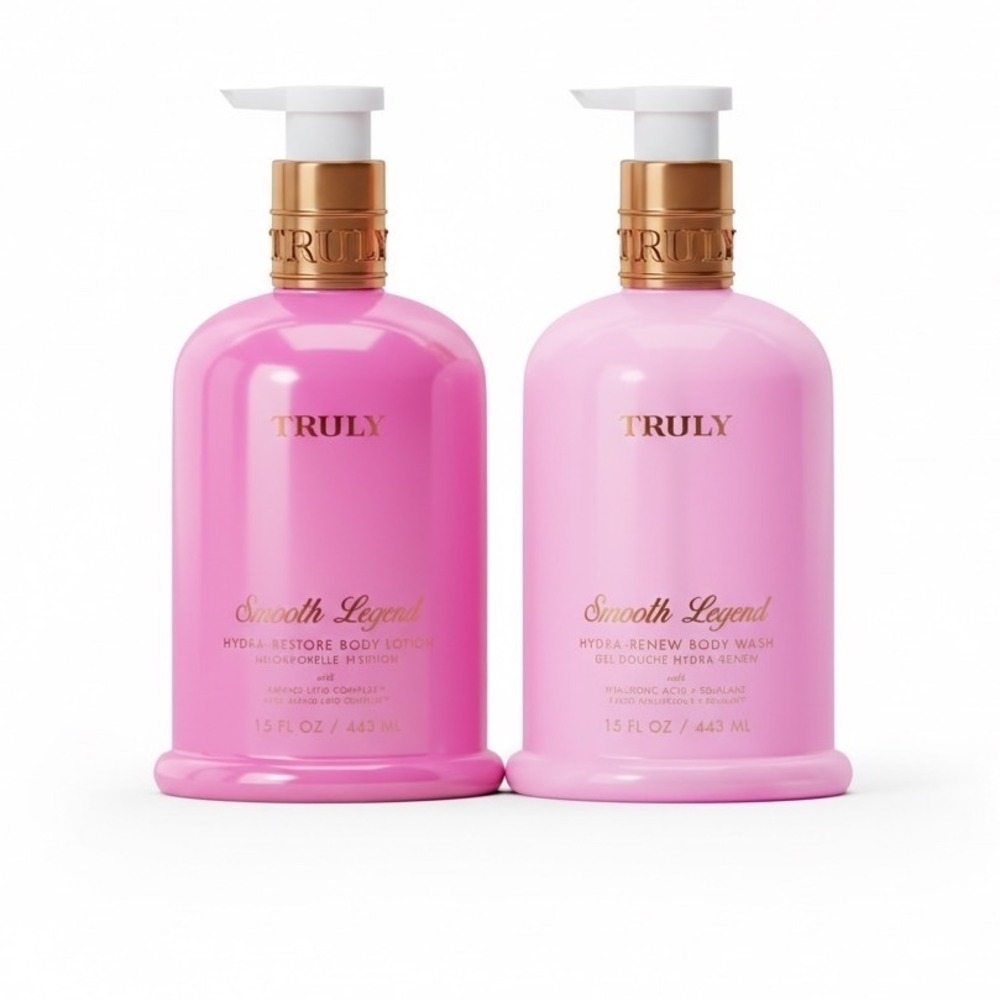 Truly Beauty Smooth Legend Body Wash and Lotion Set 15oz Pink Jasmine Squalane